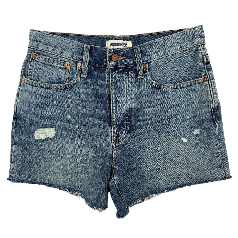 Madewell Women's High-Rise Distressed Cut-Off Dad Jean Shorts Size 25 Blue